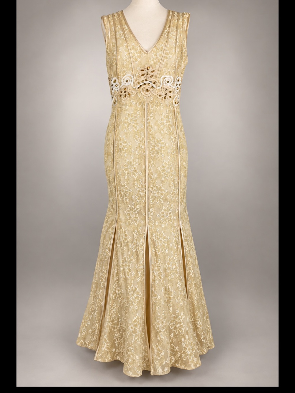 Midnight Velvet NWT Ivory Gold Lace Soutache Beaded Mermaid Gown 1X